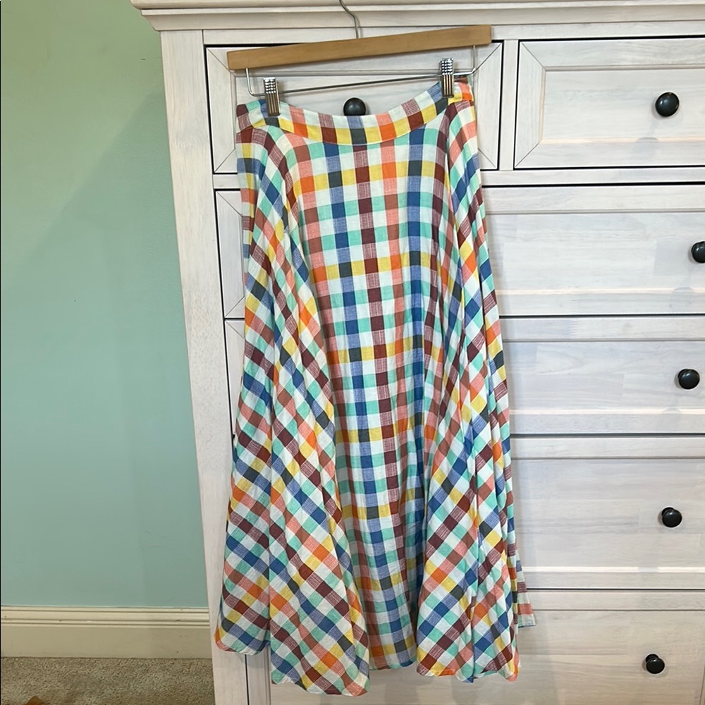 NWT Anthropologie Orange and Blue Midi A-line Skirt